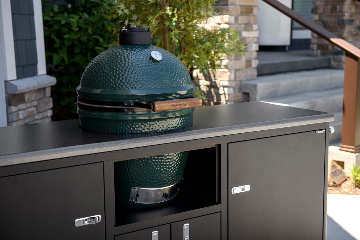 Challenger outdoor kitchen cabinets with Green Egg cooker